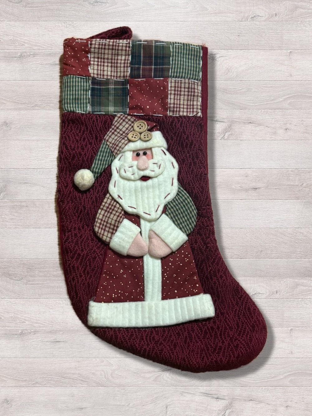Vintage Dan Dee Primitive Santa Claus Christmas Holiday Stocking Decor